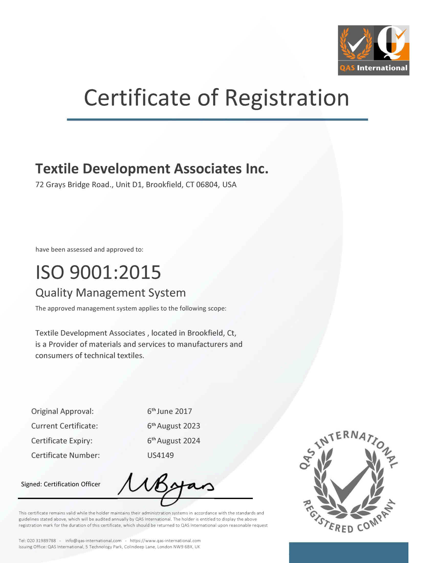 TDA ISO certificate